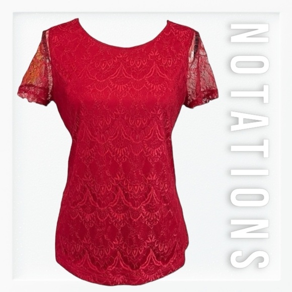 Notations Red Lace Layered Short Sleeve Shirt sz M - Picture 1 of 13